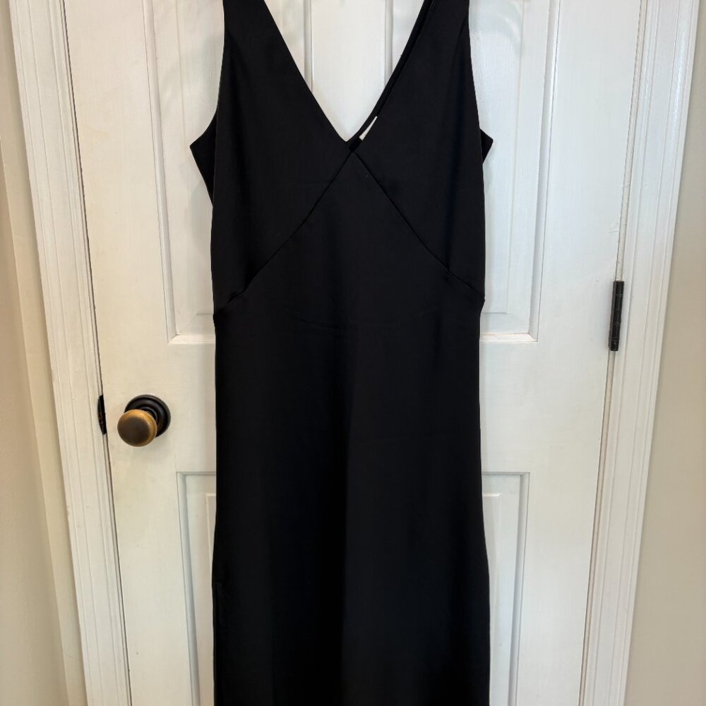 CKB Style Midi-Length Black Satin V-Neck Slip Dress - Picture 3 of 8